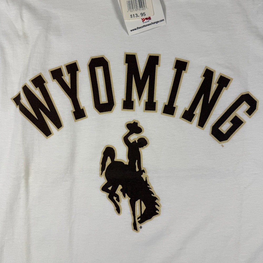 University of Wyoming T-Shirt Mens XXL White Steamboat Cowboy Logo NWT Cotton - Picture 2 of 7